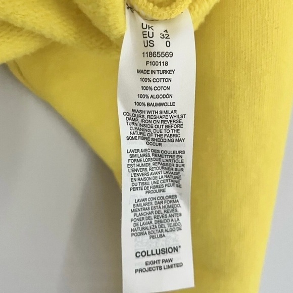 Collusion Women's Cropped Oversized Crew Neck Sweatshirt in Yellow Size 0 - Picture 7 of 7